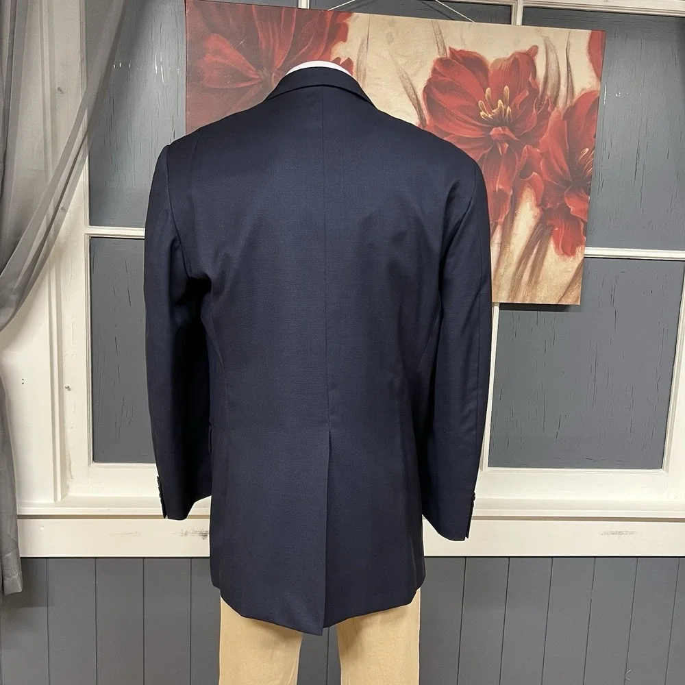 Hickey Freeman Custom Suit Mens 48L Tailored Fit Cuffed Pleated Pants 37x33 Navy
